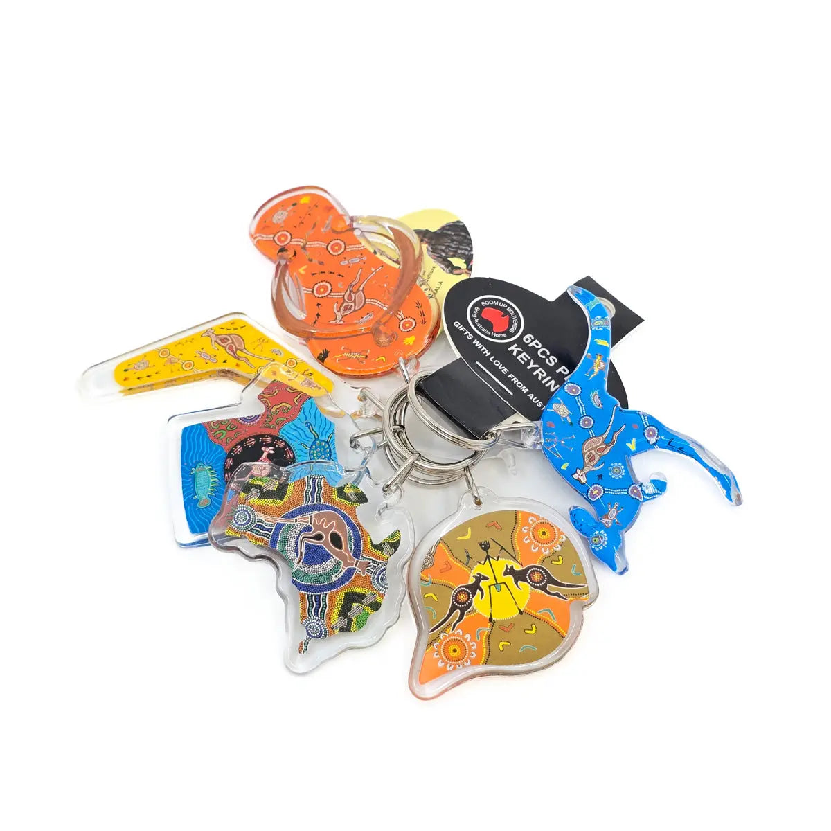 6-piece Aboriginal Art Keyring Set - Allanson Souvenirs