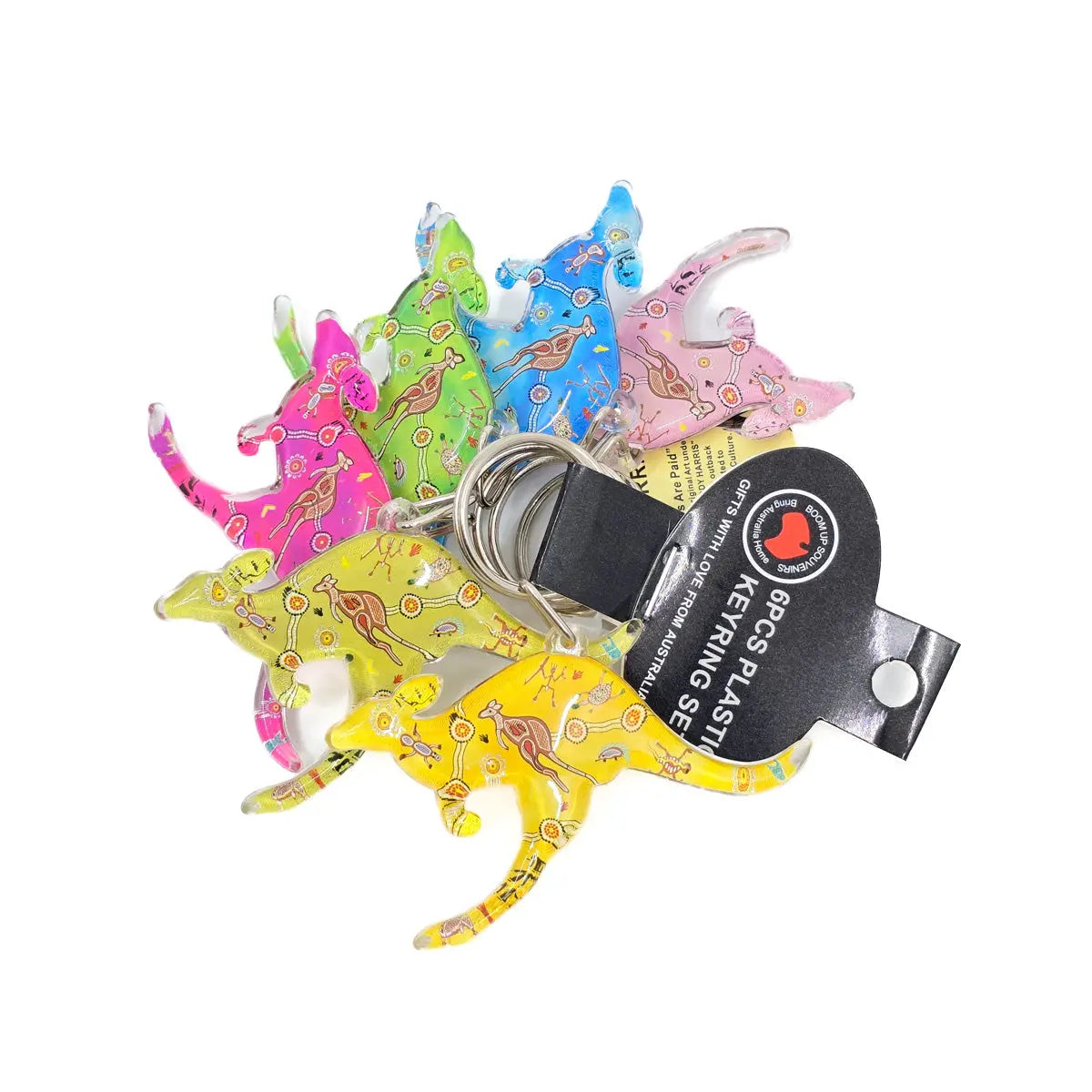 6-piece Aboriginal Kangaroo Keyring Set Allanson Souvenirs