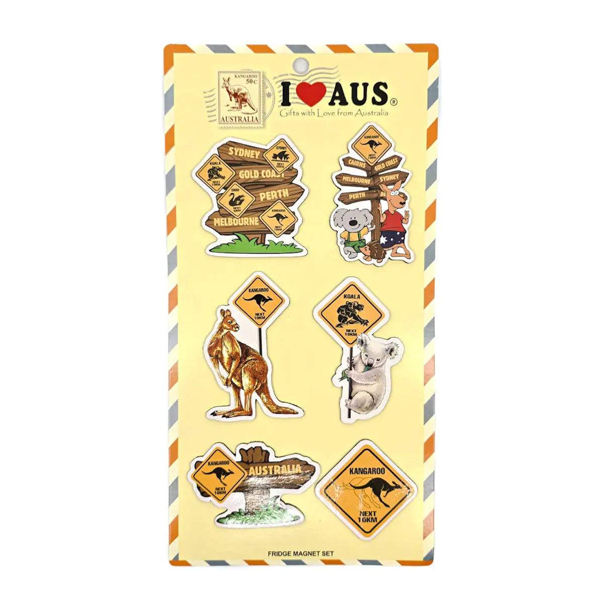 6-piece Aussie Road Signs Magnet Pack -Allanson Souvenirs