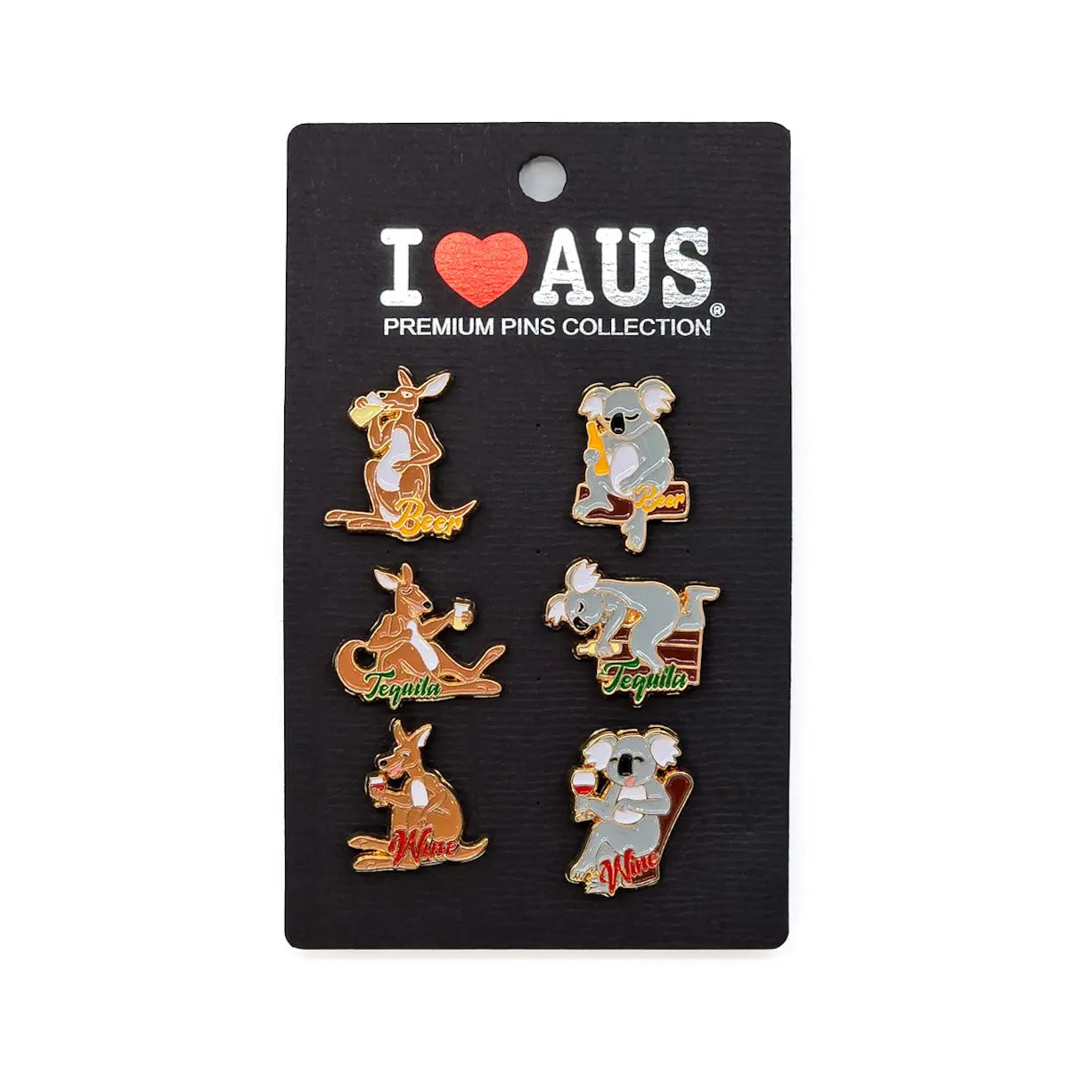 6-piece boozy Kangaroo/Koala Pins - Allanson Souvenirs