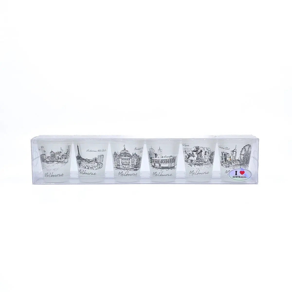 6-piece Frosted Melbourne Shot Glass Set Allanson Souvenirs