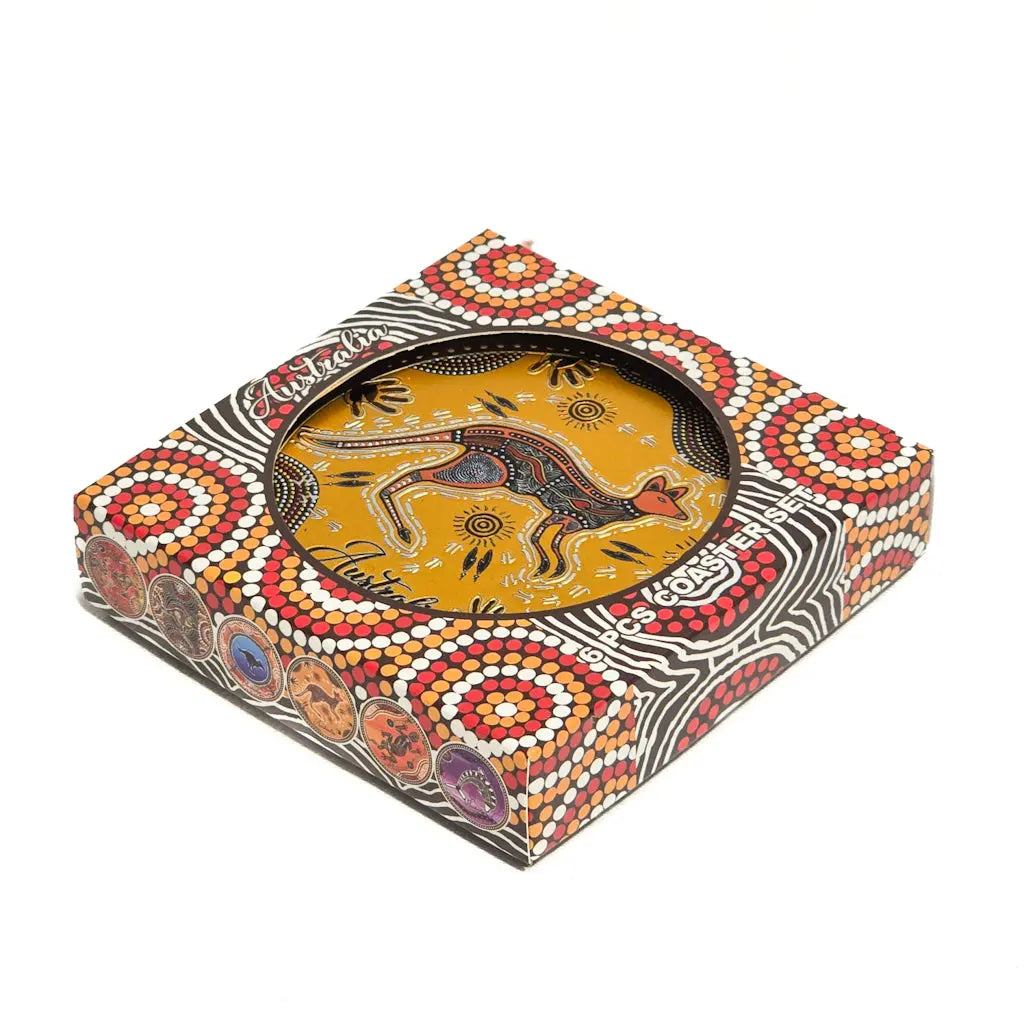 6-piece Round Premium Aboriginal Art Coasters Boxed Allanson Souvenirs