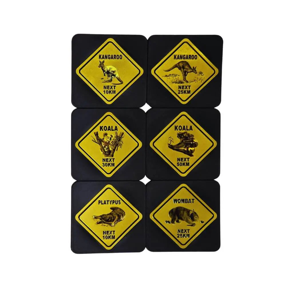 6-piece Metallic Road Sign Coaster Set Allanson Souvenir