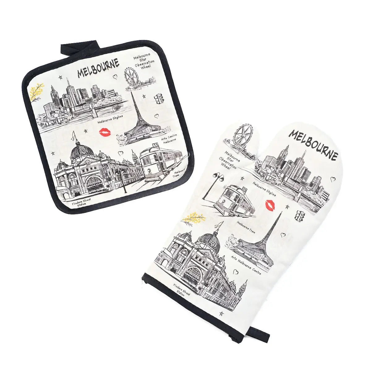 Black and White Melbourne Apron Set - Allanson Souvenirs