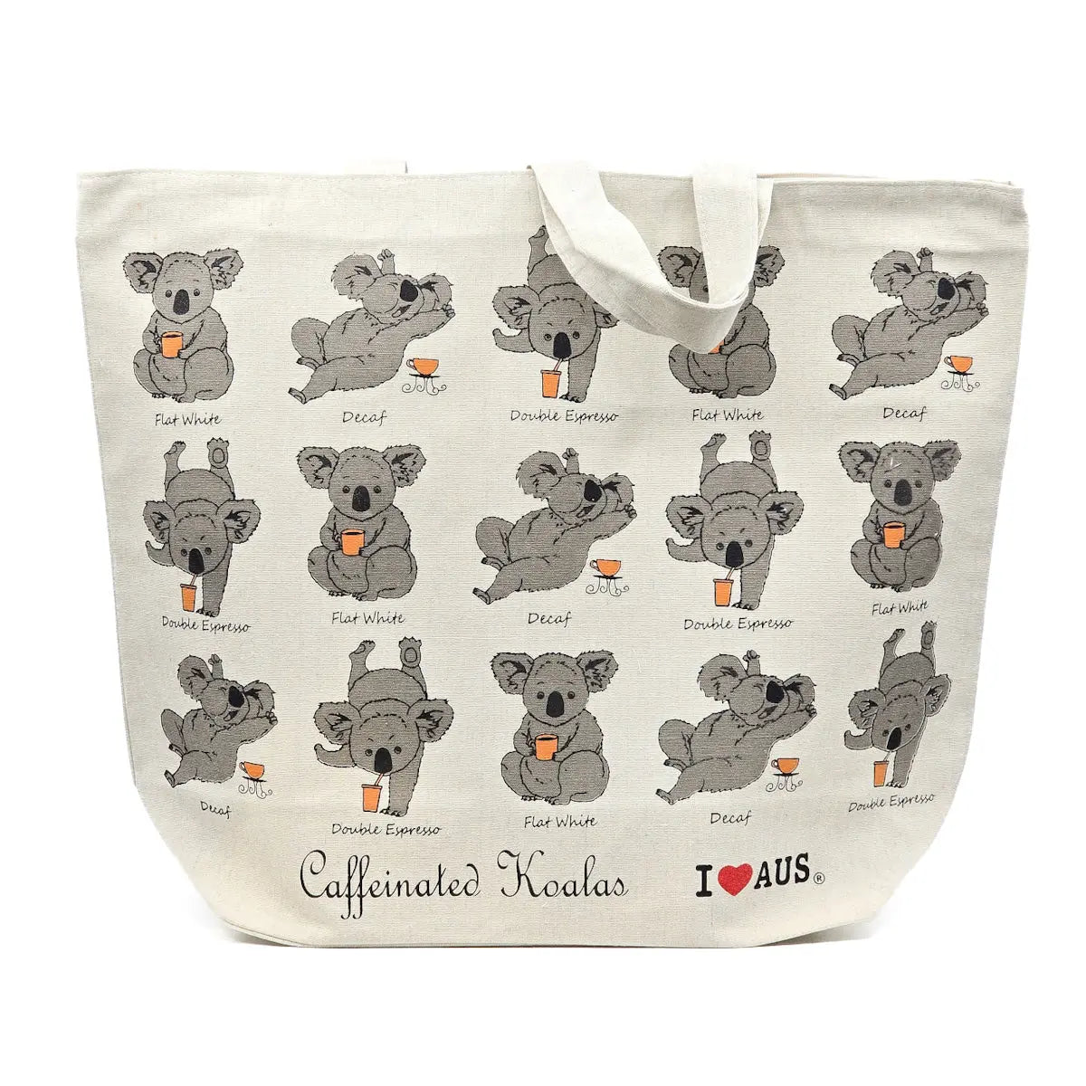 Caffeinated Koala Canvas Bag with Zip - Allanson Souvenirs