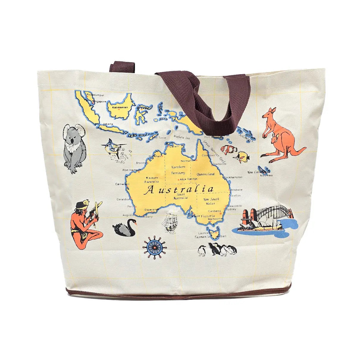 Cream Australian Map Foldable Shopping Bag - Allanson Souvenirs