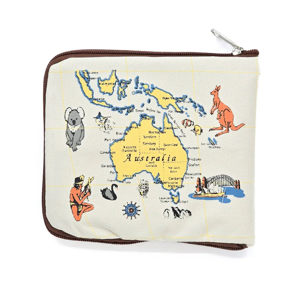 Cream Australian Map Foldable Shopping Bag - Allanson Souvenirs