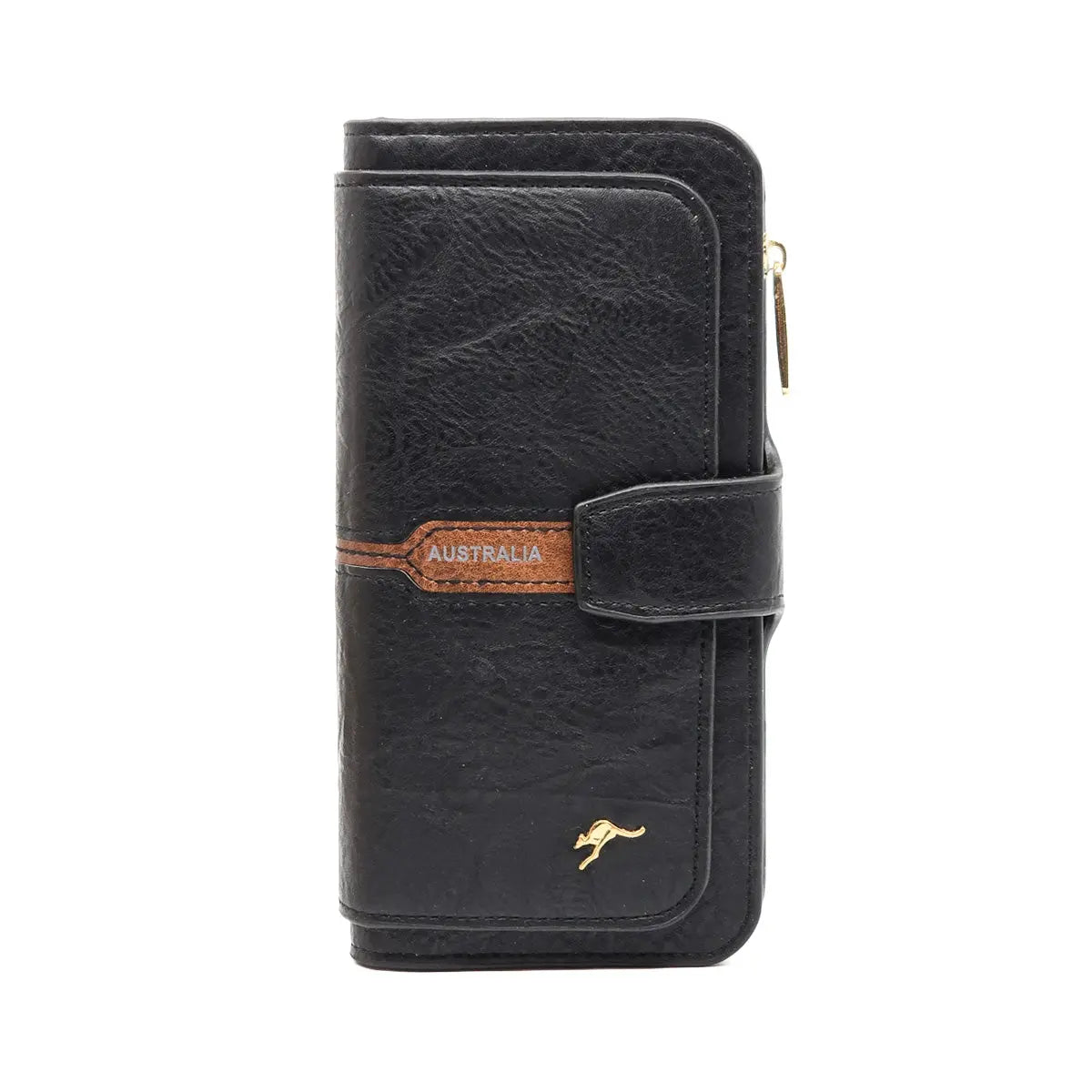 Ladies Black Wallet with Gold Kangaroo - Allanson Souvenirs