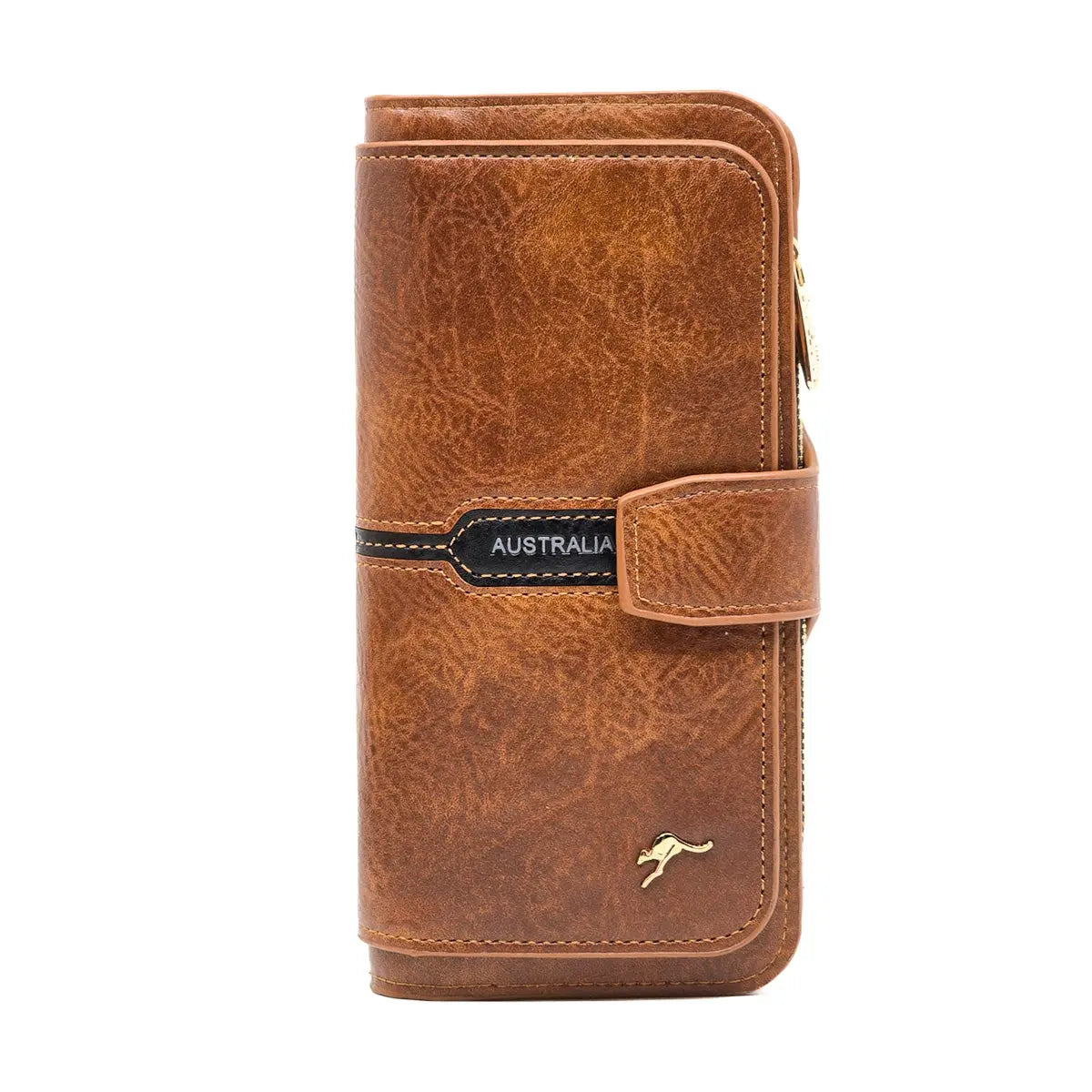 Ladies Tan Wallet with Gold Kangaroo - Allanson Souvenirs