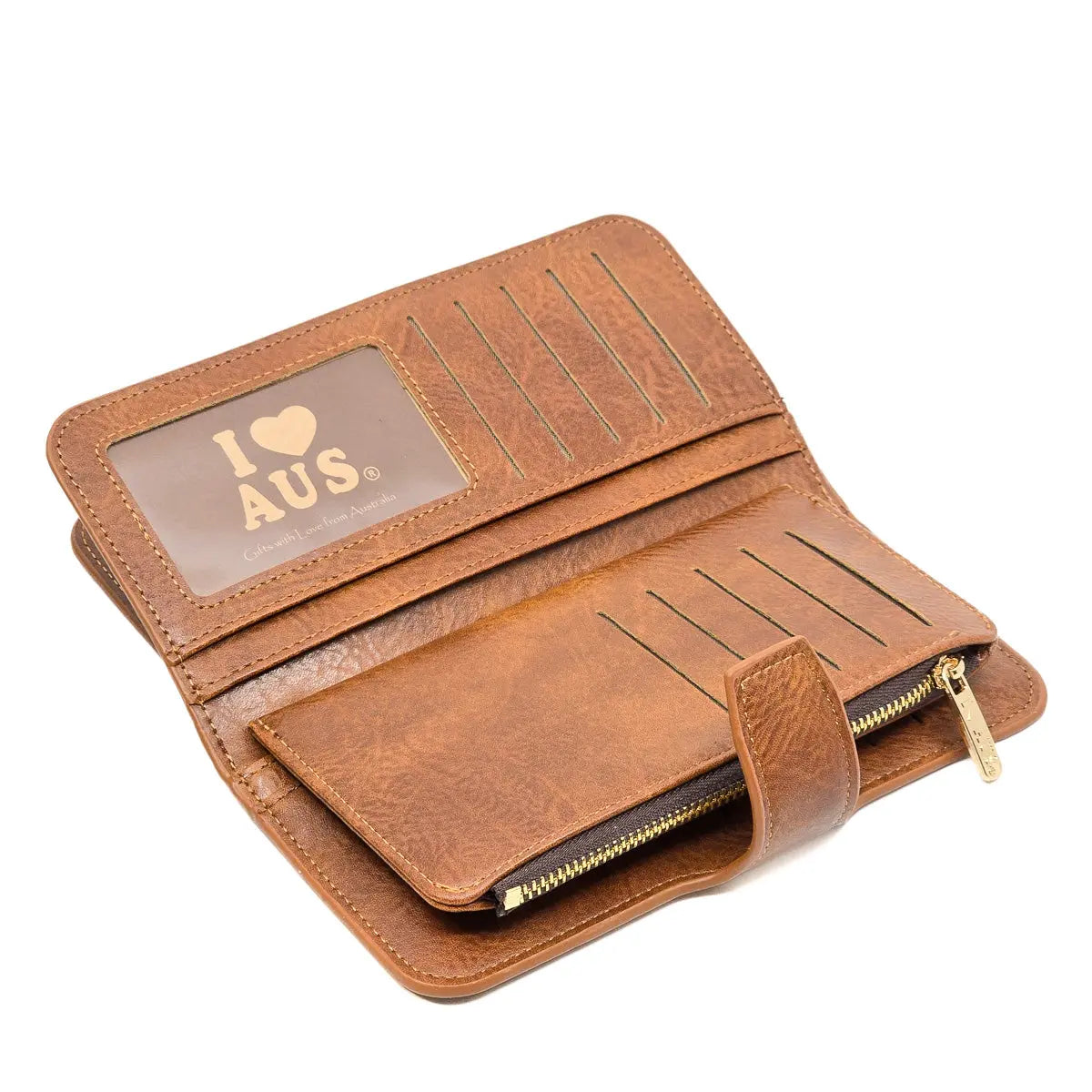 Ladies Tan Wallet with Gold Kangaroo - Allanson Souvenirs