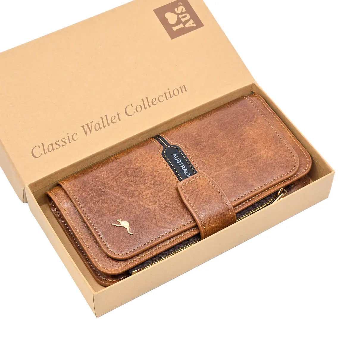 Ladies Tan Wallet with Gold Kangaroo - Allanson Souvenirs