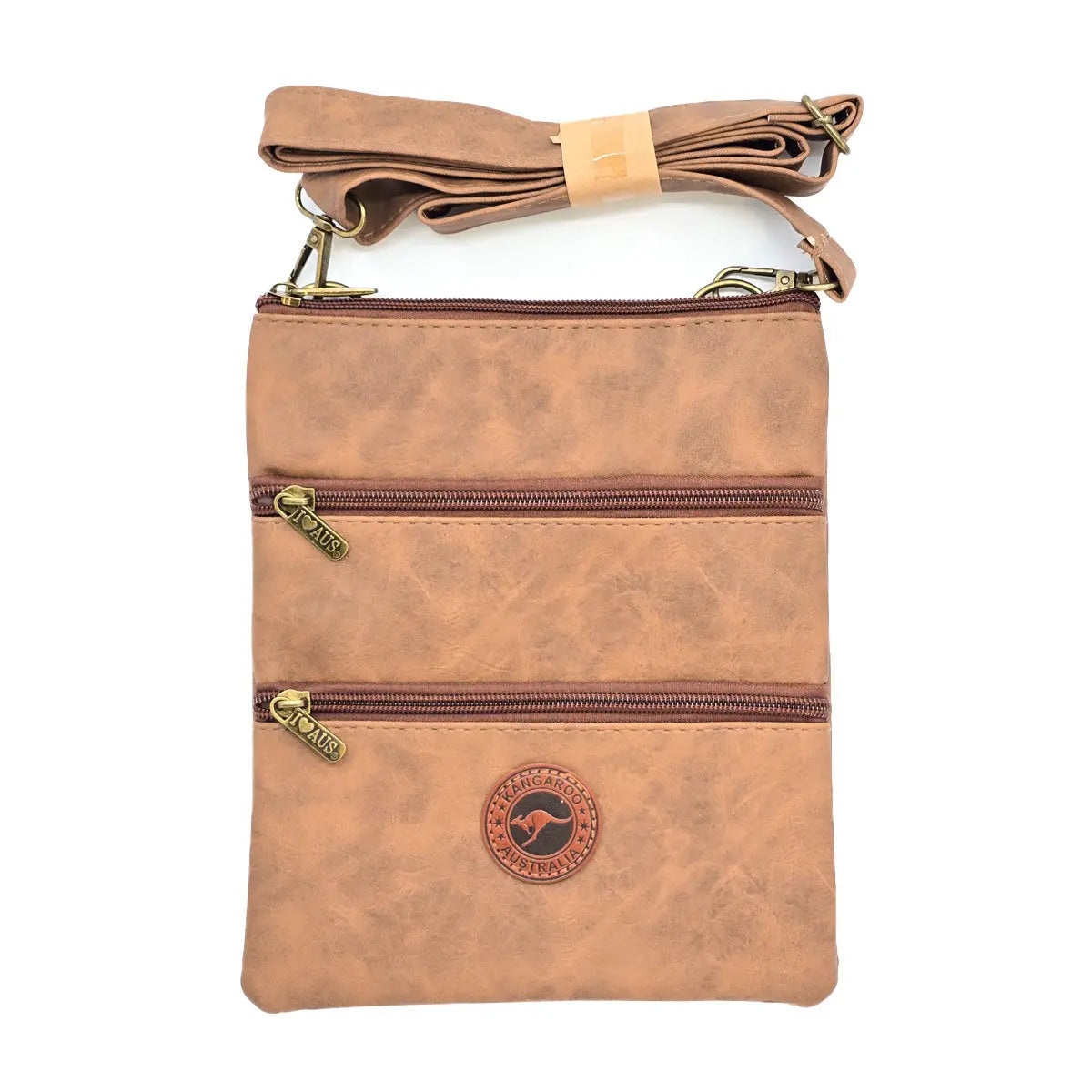 Tan Three Zip Suede Travel Bag