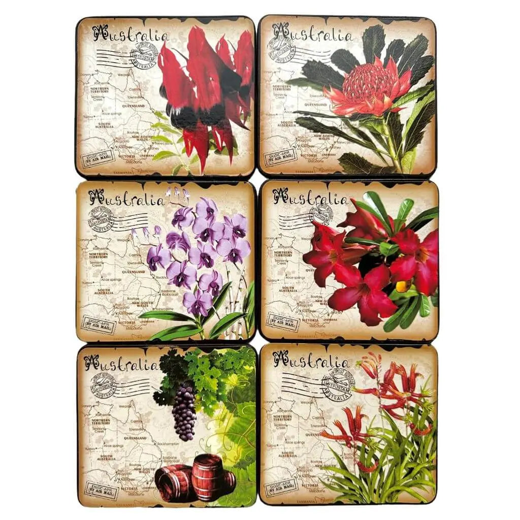 6-piece Native Flowers Coaster Set Allanson Souvenirs