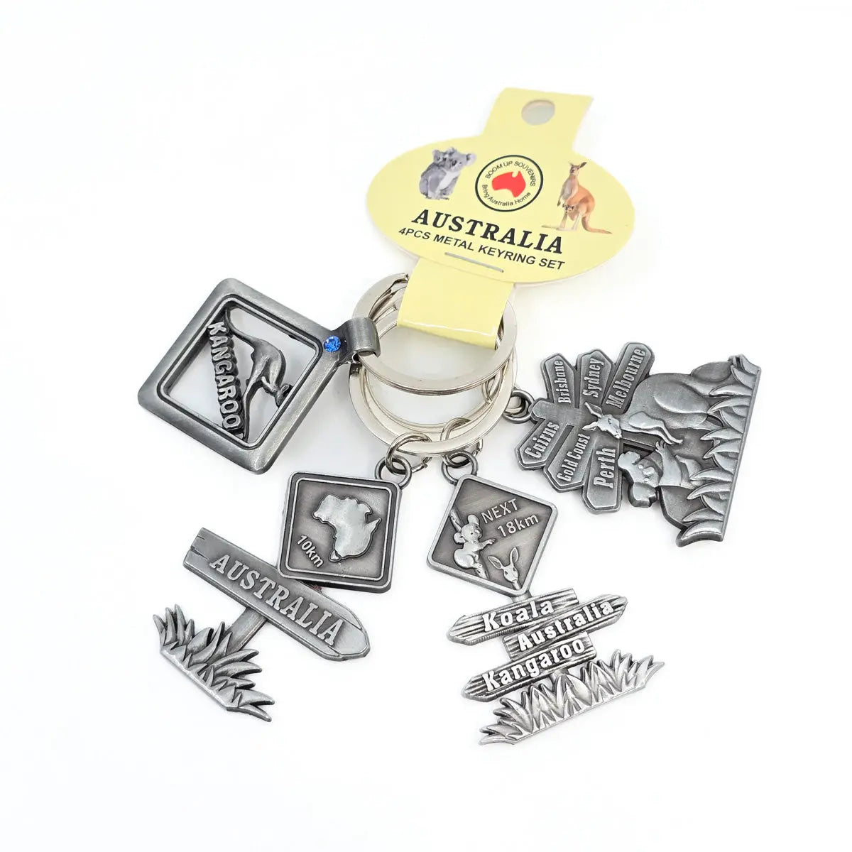 4-piece Road Sign Metal Keyring Set - Allanson Souvenirs