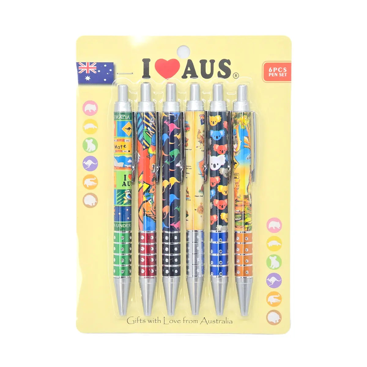 6-piece Aussie Animal Click Pens - Allanson Souvenirs