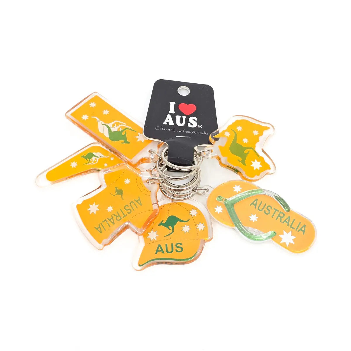 6-piece Green and Gold Keychains | Aussie Pride | Allanson Souvenirs