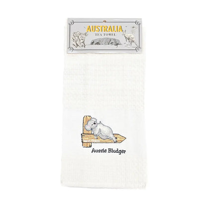 Aussie Bludger Embroidered Waffle Tea Towel Allanson Souvenirs