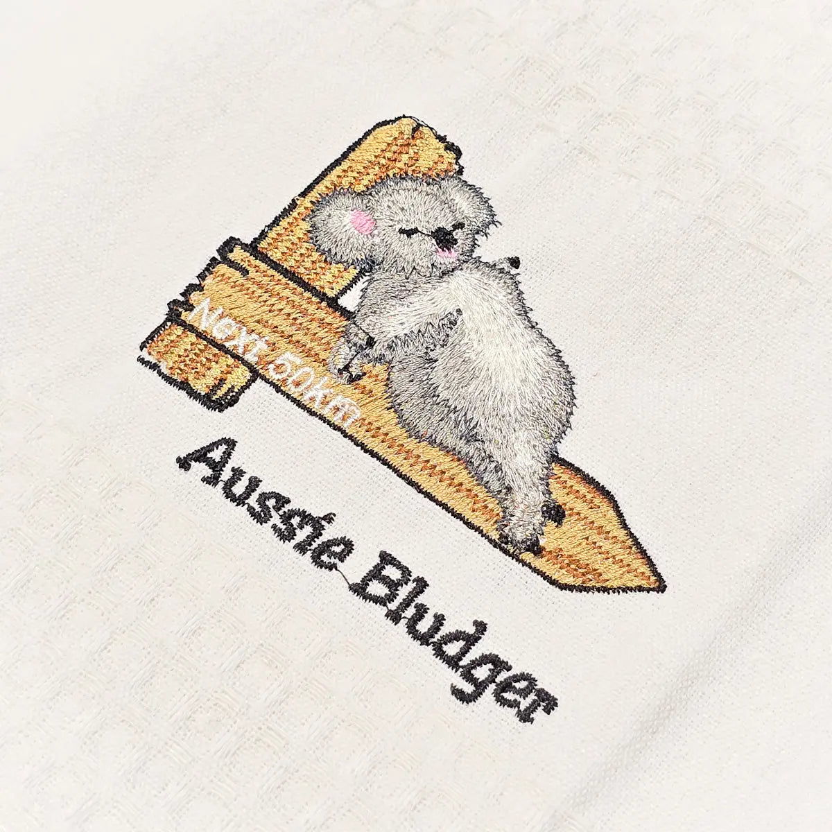 Aussie Bludger Embroidered Waffle Tea Towel Allanson Souvenirs