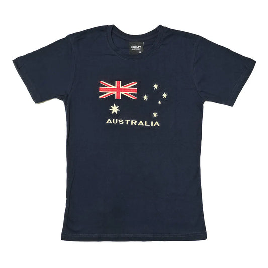 Australia Flag Embroidered Navy T-Shirt - Allanson Souvenirs