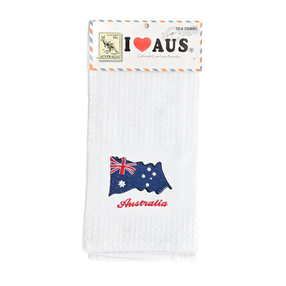 Australia Flag Embroidered Waffle Tea Towel Allanson Souvenirs