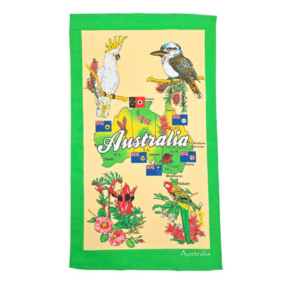 Australia Map and State Flag Tea Towel Allanson Souvenirs