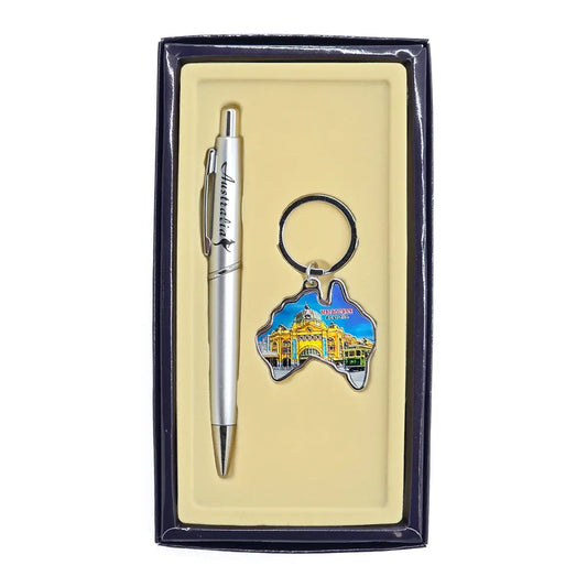 Australian Map Melbourne Keyring and Pen Set - Allanson Souvenirs