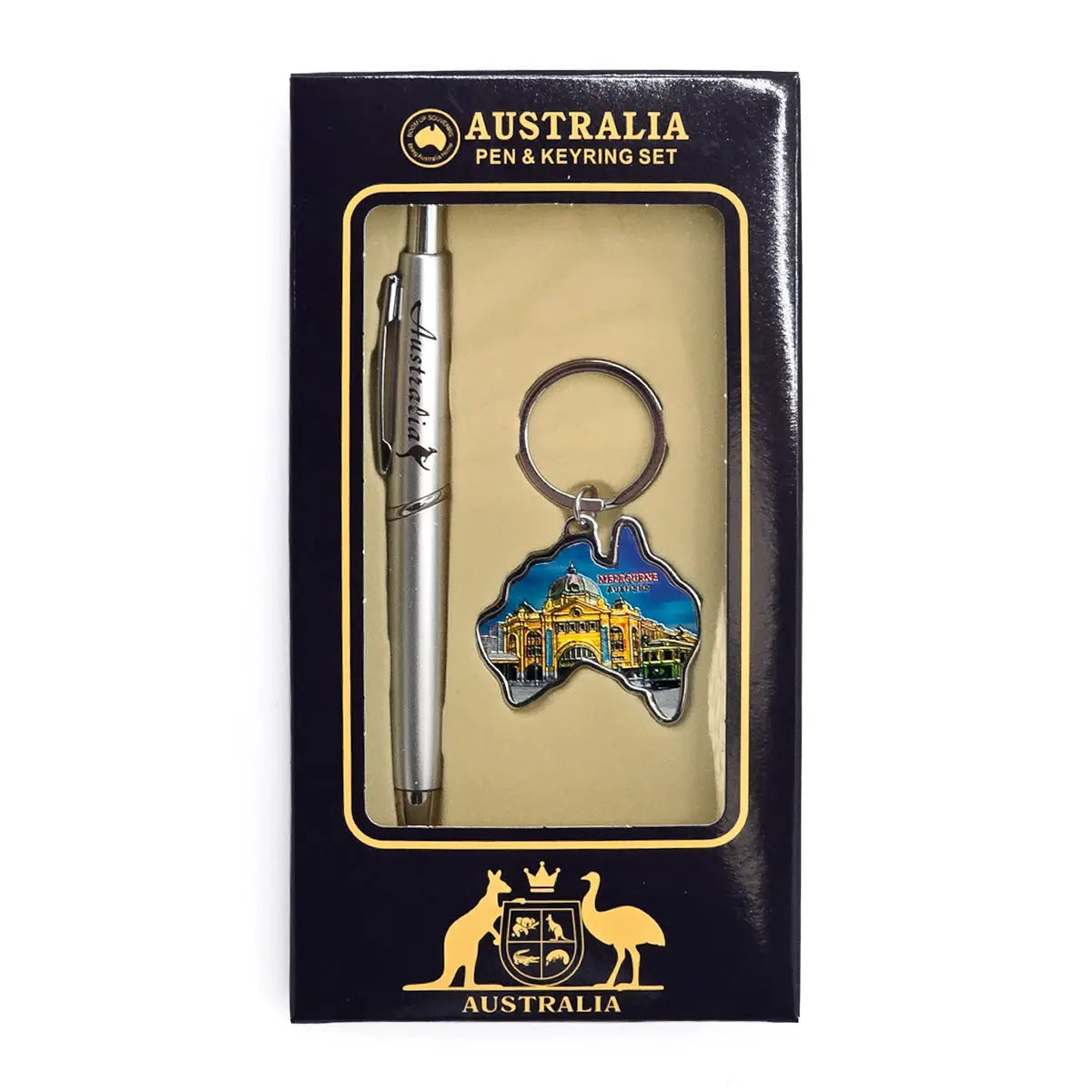 Australian Map Melbourne Keyring and Pen Set - Allanson Souvenirs