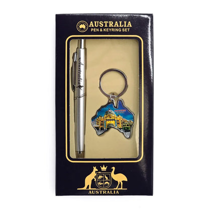 Australian Map Melbourne Keyring and Pen Set - Allanson Souvenirs