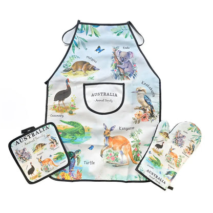 Light Blue Australian Wildlife Apron Set -Allanson Souvenirs