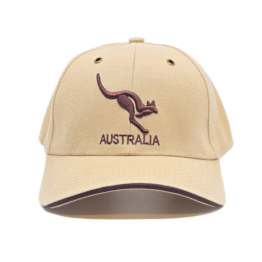 Beige Kangaroo Australia Premium Baseball Cap - Allanson Souvenirs