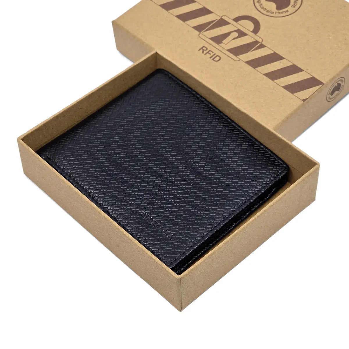 Black Genuine Leather RFID Mens Wallet - Allanson Souvenirs