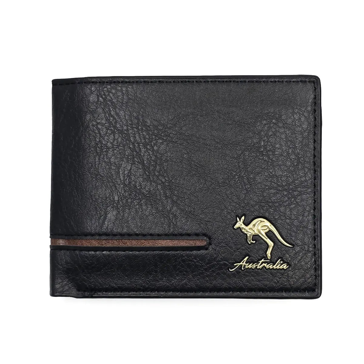Black Mens Wallet with Gold Kangaroo - Allanson Souvenirs