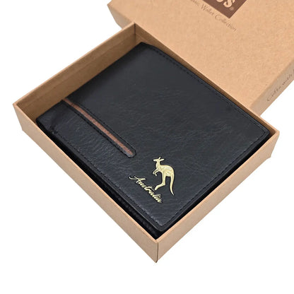Black Mens Wallet with Gold Kangaroo - Allanson Souvenirs