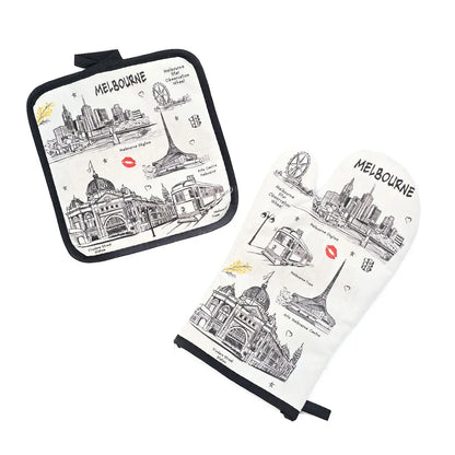 Black and White Melbourne Apron Set - Allanson Souvenirs