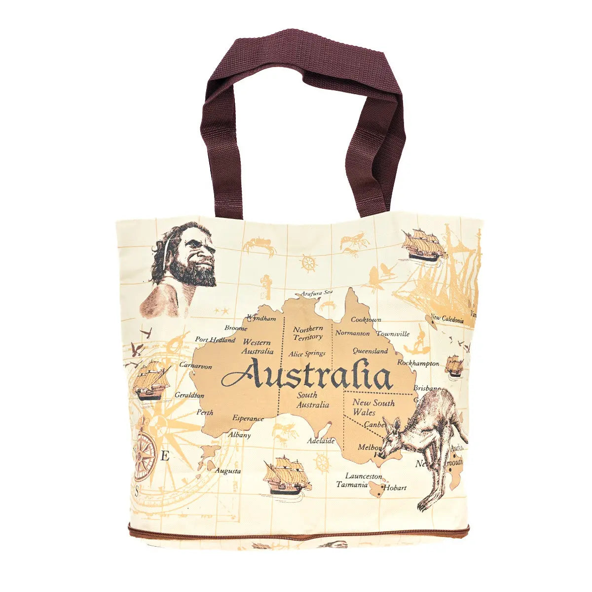 Brown Australia Map Foldable Shopping Bag Allanson Souvenirs