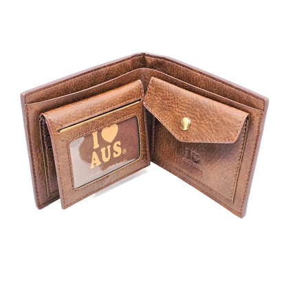 Brown Mens Wallet with Gold Kangaroo - Allanson Souvenirs