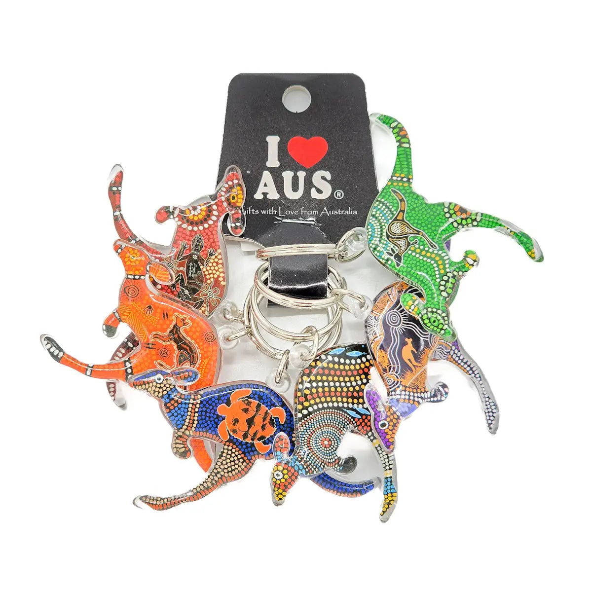 Colourful Aboriginal Designed Kangaroo Keyring Set - Allanson Souvenirs