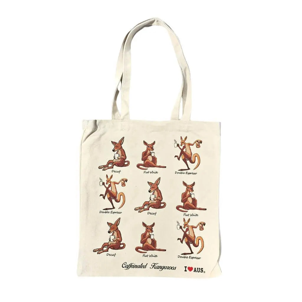 Caffeinated Kangaroo Canvas Tote Bag Allanson Souvenirs