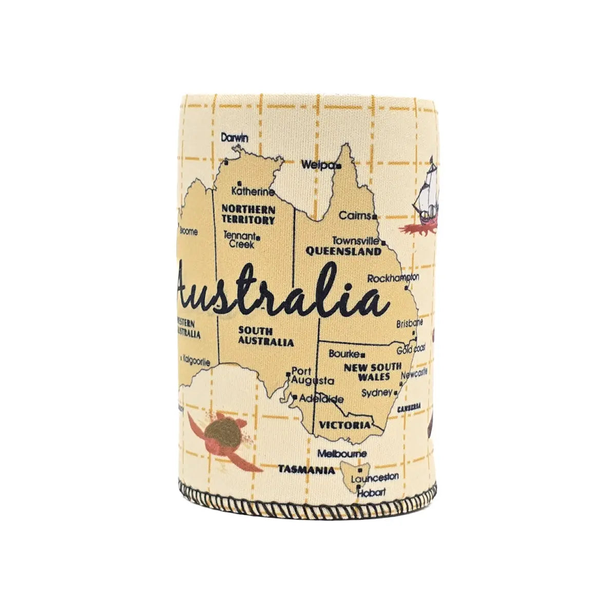 Cream Australian Map Stubby Holder - Allanson Souvenirs