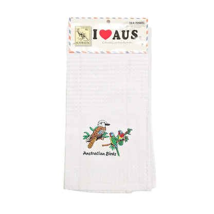 Embroidered Australian Bird Waffle Tea Towel Allanson Souvenirs