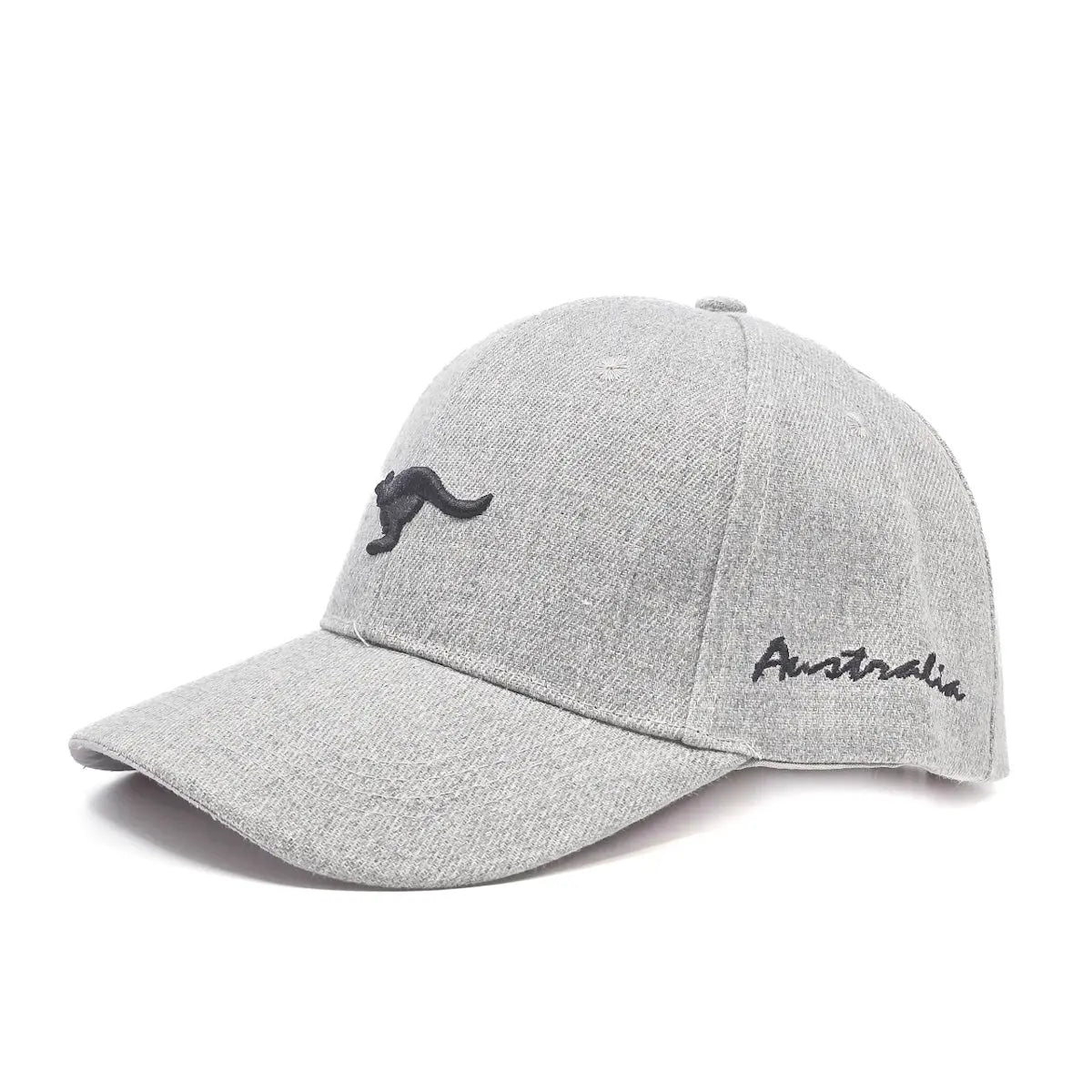 Embroidered Black Kangaroo Grey Baseball Cap - Allanson Souvenirs