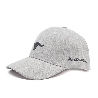 Embroidered Black Kangaroo Grey Baseball Cap - Allanson Souvenirs