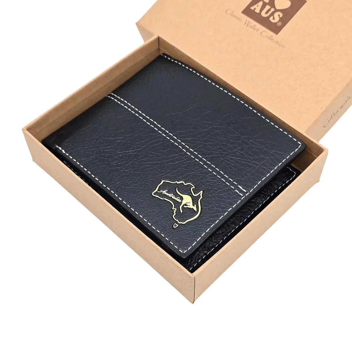 Gold Australia Map Black Mens Wallet - Allanson Souvenirs