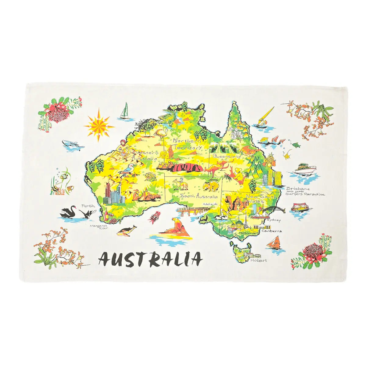 Green Australia Map tea Towel Allanson Souvenirs