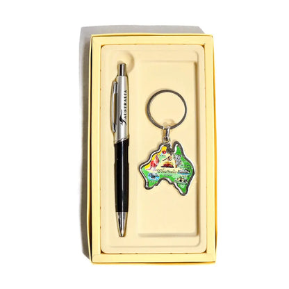 Green Australian Map Keyring Pen Set - Allanson Souvenirs