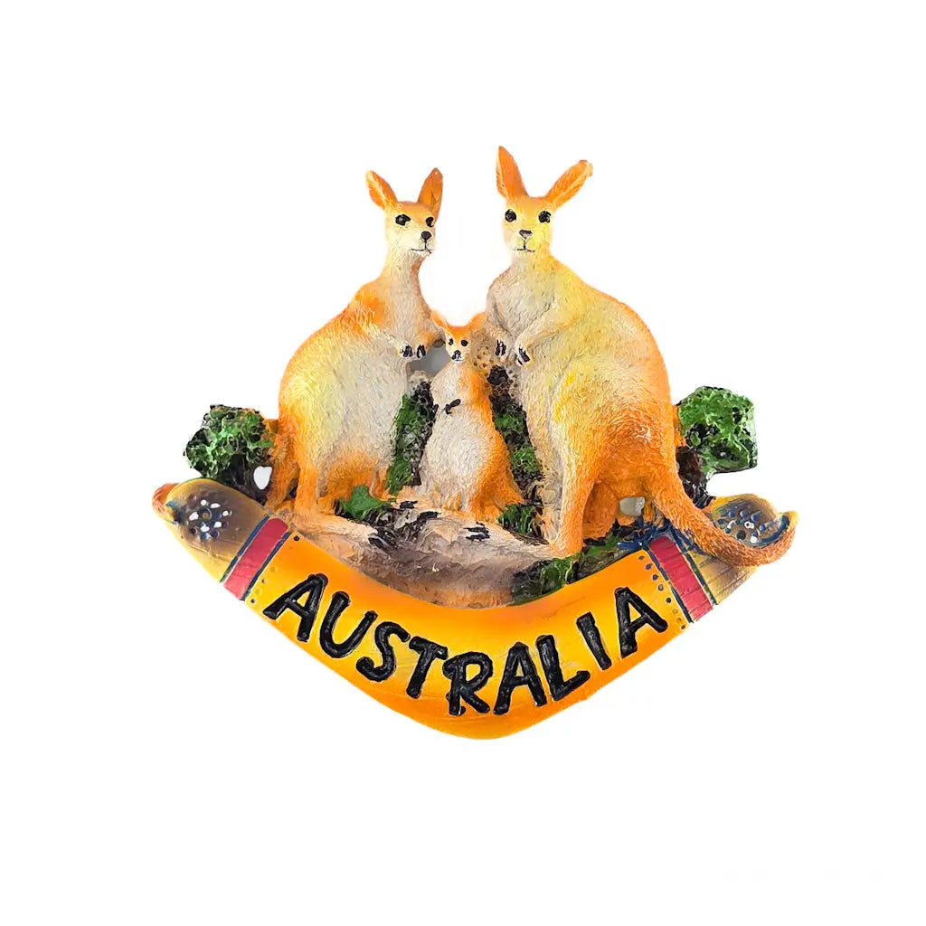 Kangaroo Family on Boomerang Magnet -Allanson Souvenirs