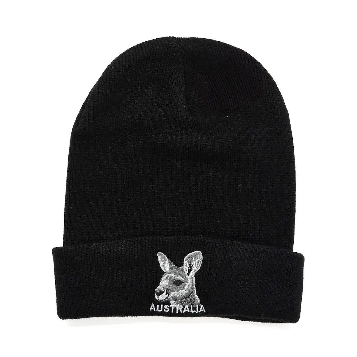 Kangaroo Head Black Beanie - Allanson Souvenirs