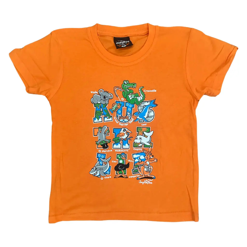 Kids Orange Australian Animal T-shirt - Allanson Souvenirs