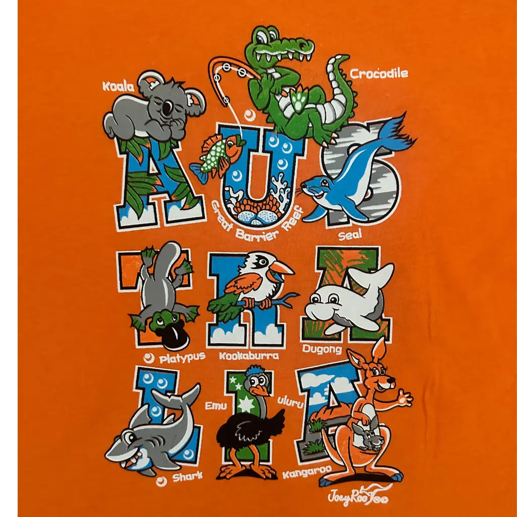 Kids Orange Australian Animal T-shirt - Allanson Souvenirs
