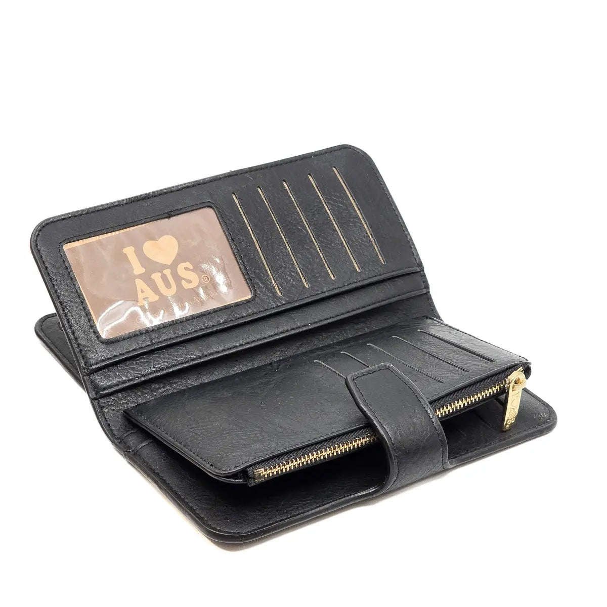 Ladies Black Wallet with Gold Kangaroo - Allanson Souvenirs